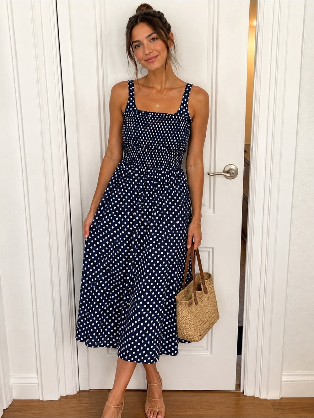 TCEC Navy and White Polka Dot Maxi Dress